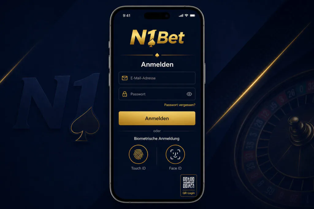 Mobiler Anmeldebildschirm der N1Bet-App mit biometrischen Authentifizierungsfunktionen - n1bet-spots.de