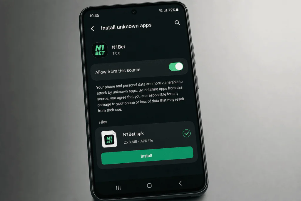 Android security settings allowing N1Bet APK installation on a smartphone - n1bet-spots.de