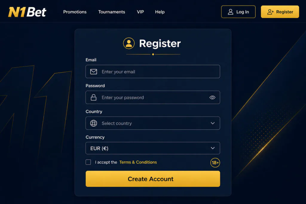 Official N1Bet registration form interface for creating a new user account - n1bet-spots.de